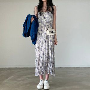 floral printed sleeveless midi maxi dress